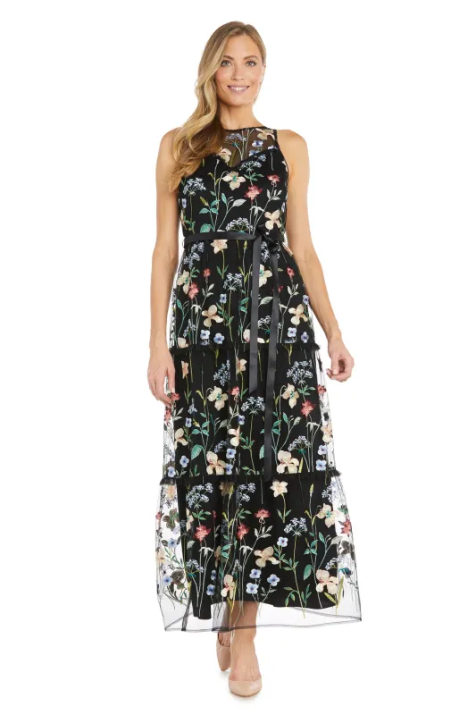 Long Floral Dress with Illusion Neckline sold by R&M Richards