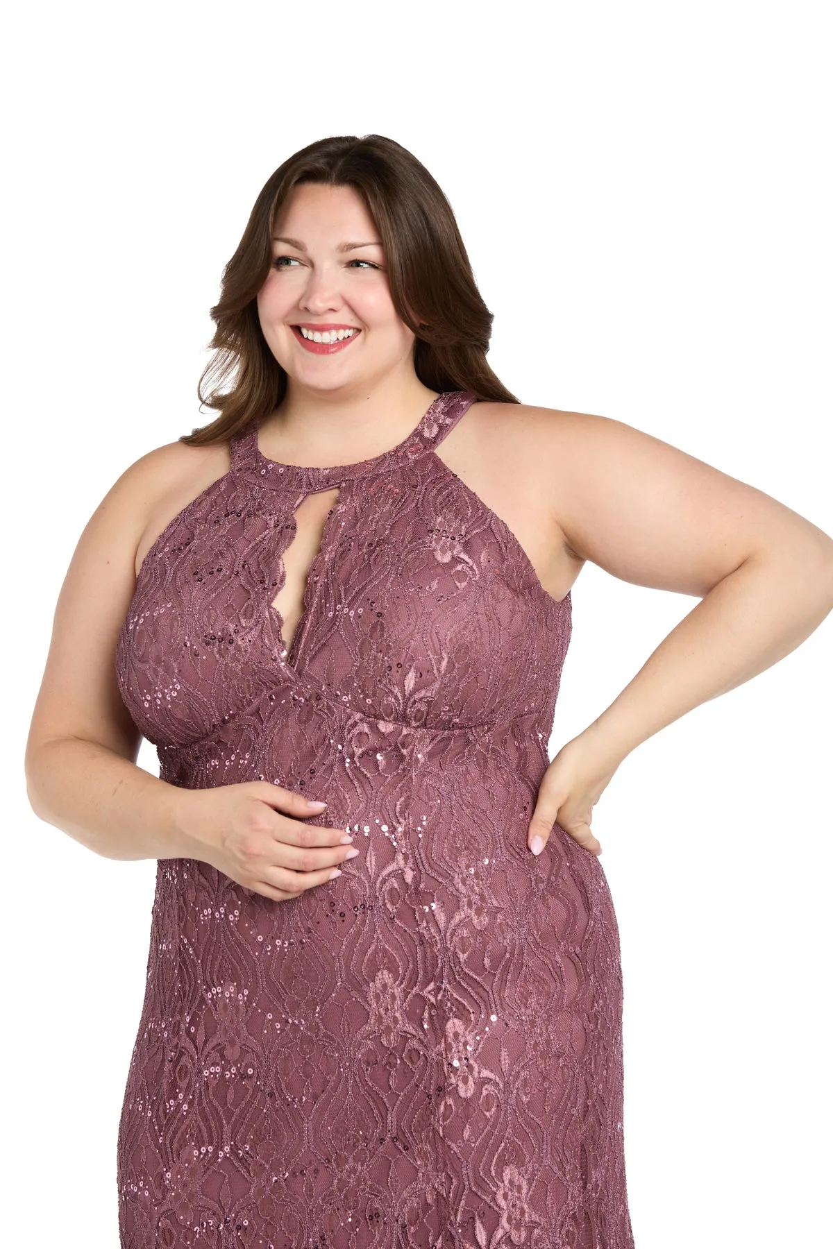 Elegant High-Neck Lace Gown - Plus sold by R&M Richards product image thumbnail 3