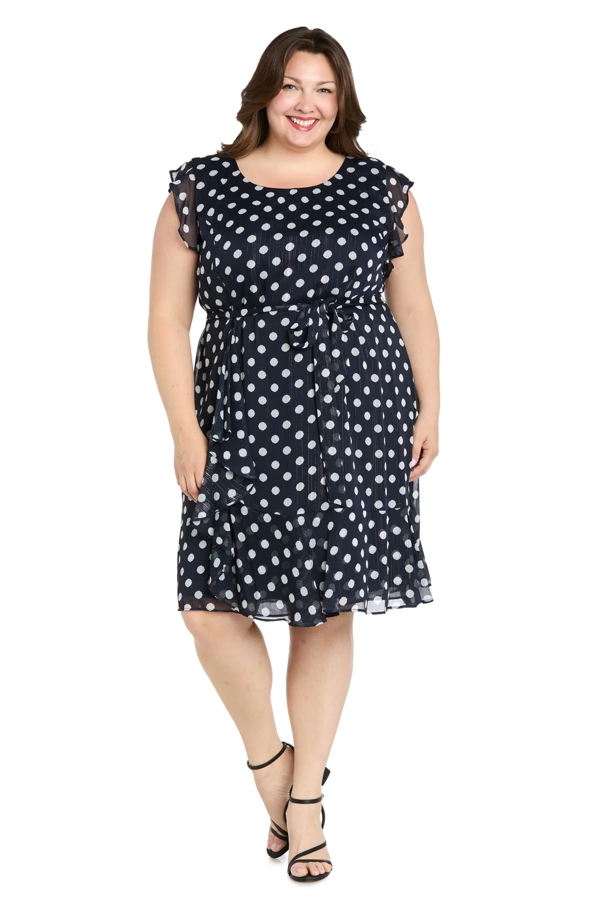 Polka Dot Chiffon Dress with Ruffled Sleeves and Corkscrew Waist Detail - Plus sold by R&M Richards product image thumbnail 3