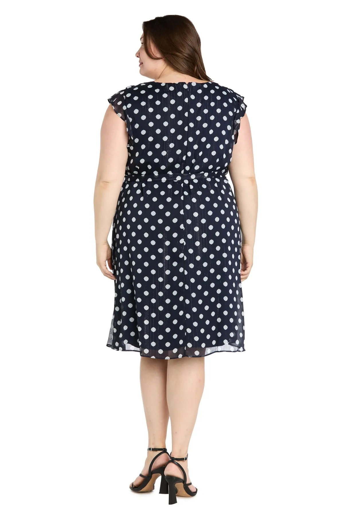 Polka Dot Chiffon Dress with Ruffled Sleeves and Corkscrew Waist Detail - Plus sold by R&M Richards product image thumbnail 2