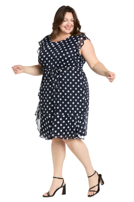Polka Dot Chiffon Dress with Ruffled Sleeves and Corkscrew Waist Detail - Plus sold by R&M Richards