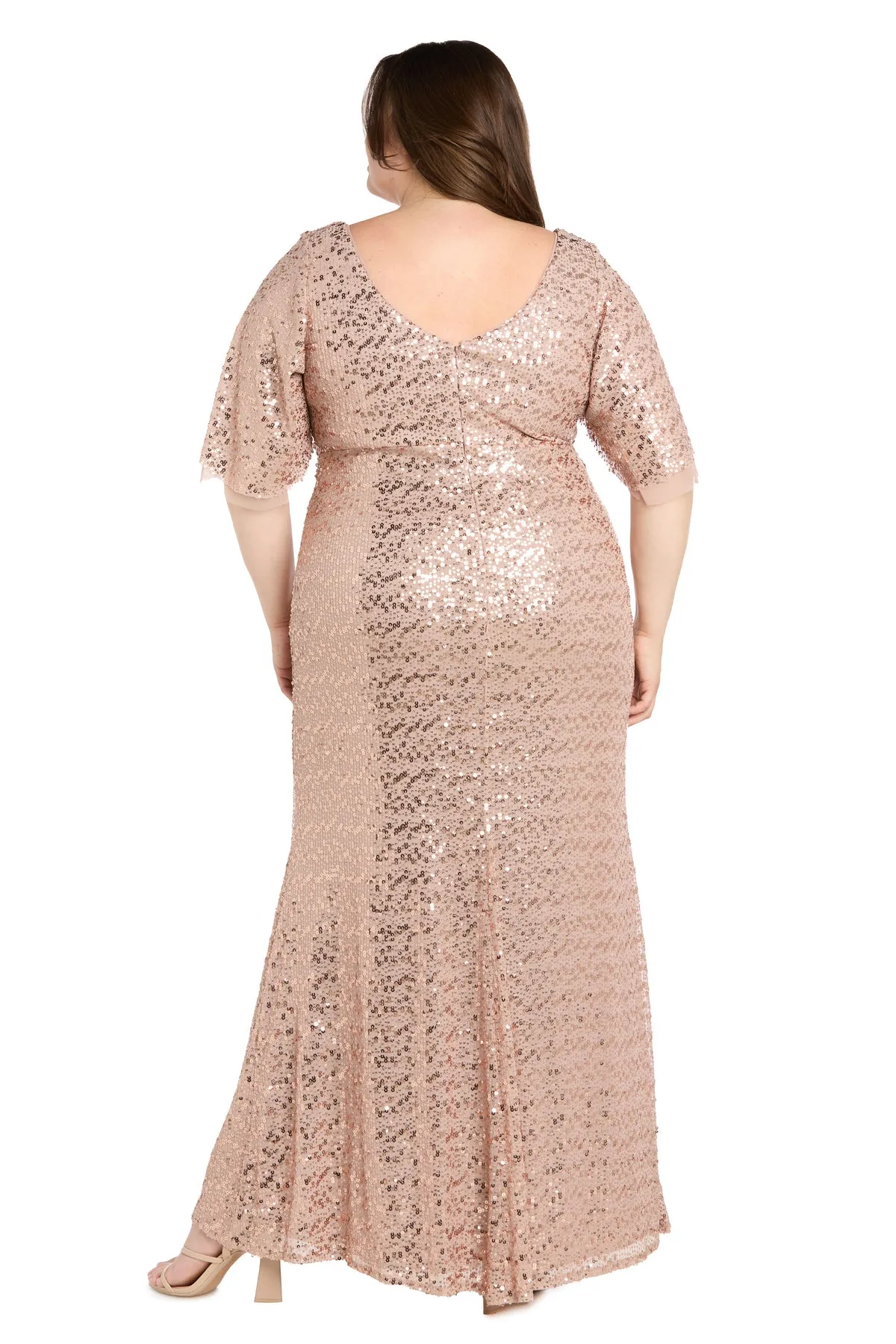 Rose Gold Sequin Gown with Flutter Sleeves - Plus sold by R&M Richards product image thumbnail 2