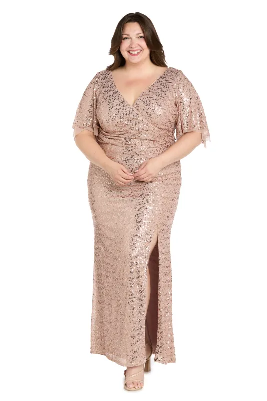 Rose Gold Sequin Gown with Flutter Sleeves - Plus sold by R&M Richards