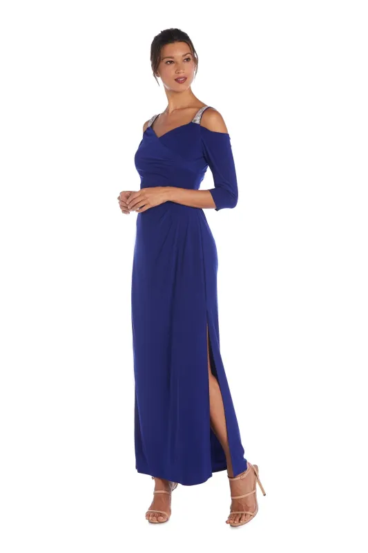 Cold Shoulder Gown with Rhinestone Detail Straps - Petite sold by R&M Richards