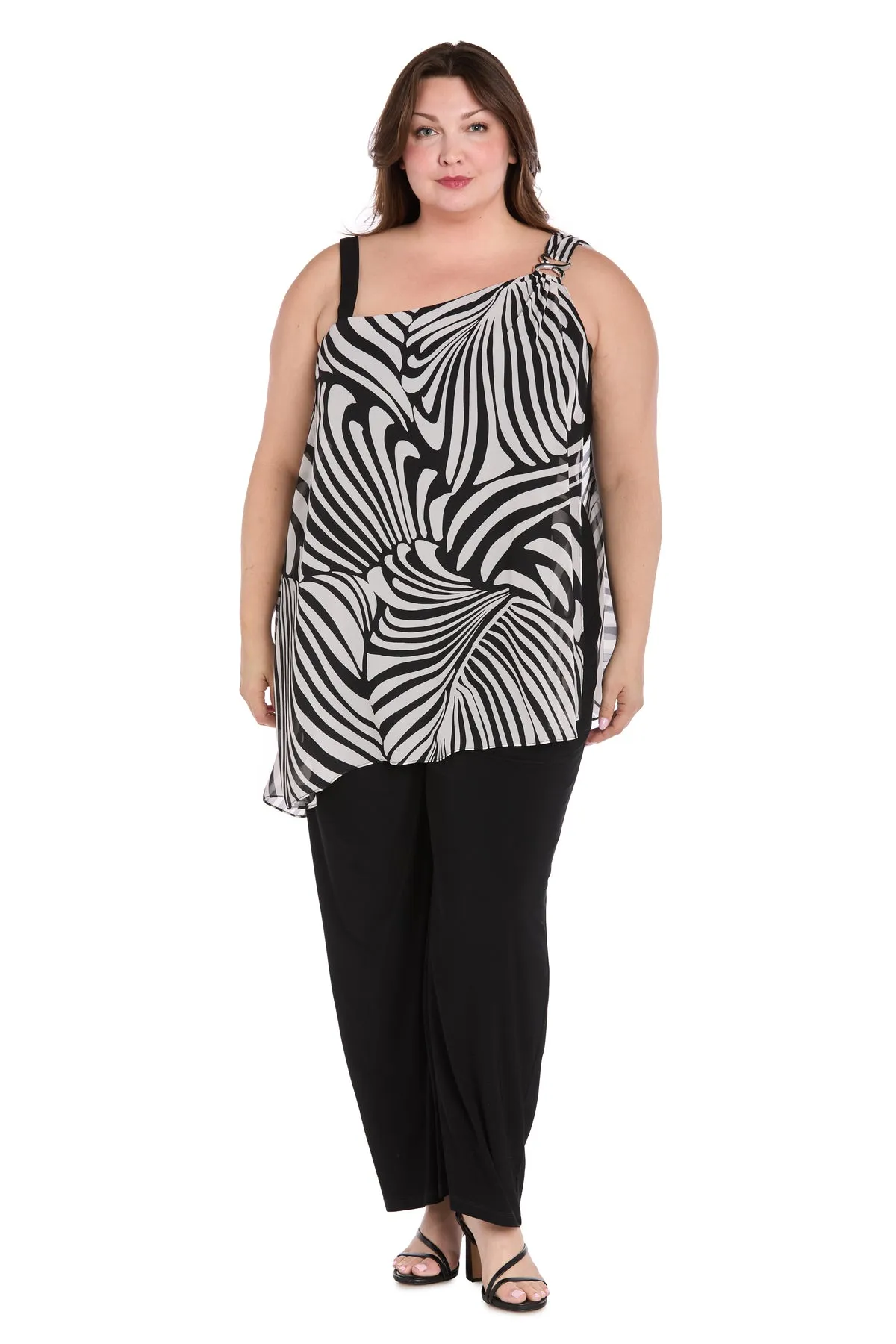 Chic Long Jumpsuit with Stretch ITY Pants & Zebra-Print Chiffon Overlay - Plus sold by R&M Richards