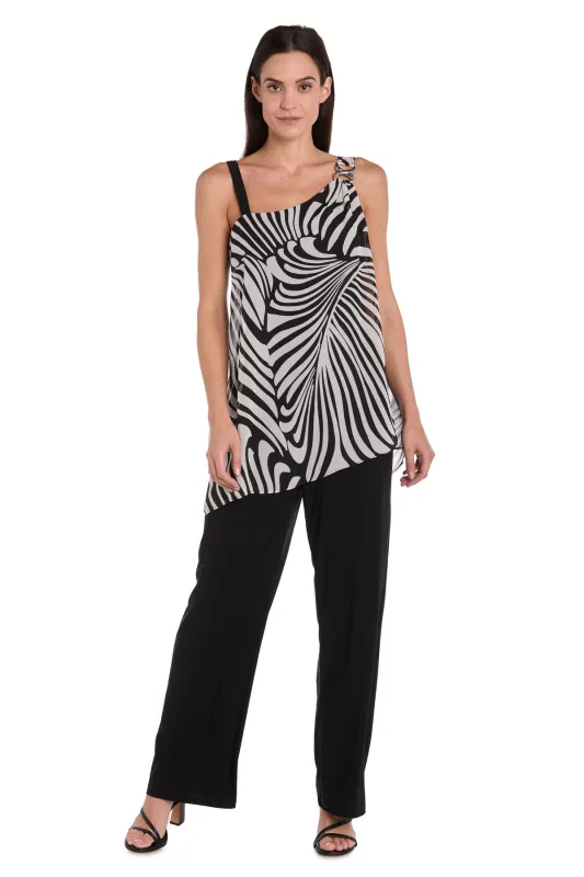 Chic Long Jumpsuit with Stretch ITY Pants & Zebra-Print Chiffon Overlay - Petite sold by R&M Richards