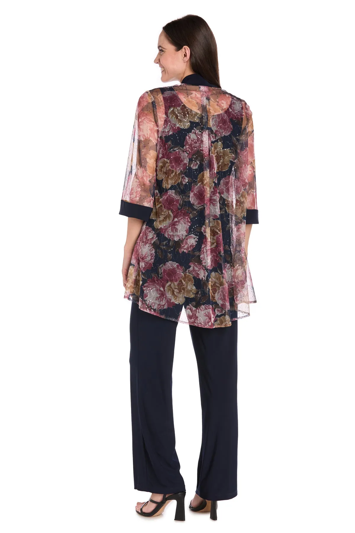 Elegant Black ITY Pant Set with Floral Sheer Jacket sold by R&M Richards product image thumbnail 2