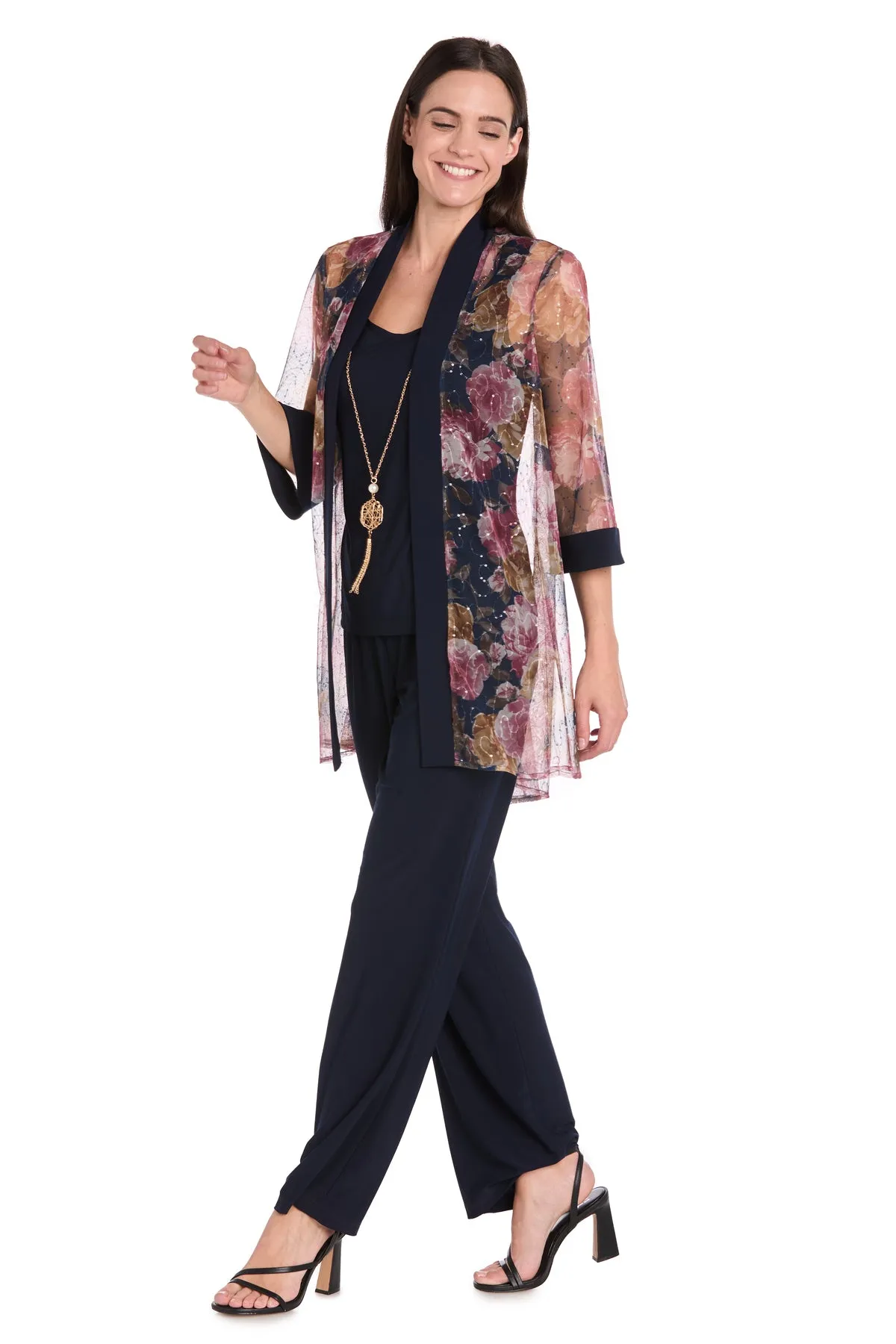 Elegant Black ITY Pant Set with Floral Sheer Jacket sold by R&M Richards product image thumbnail 5