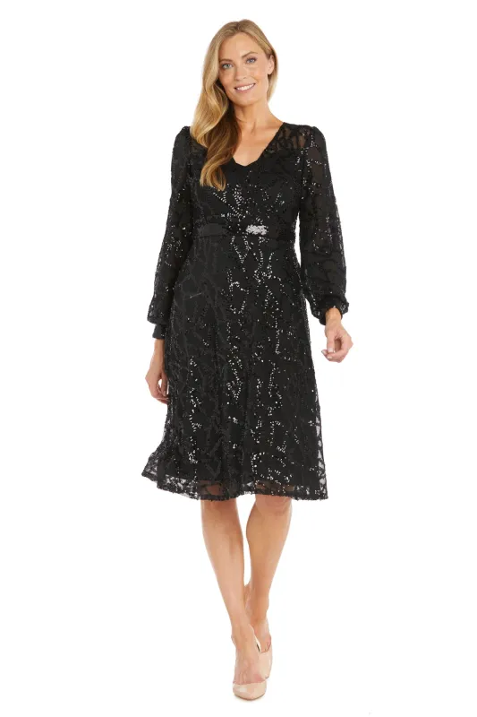 Intricate Sequin Detailing Cocktail Dress with Blouson Sleeves - Petite sold by R&M Richards