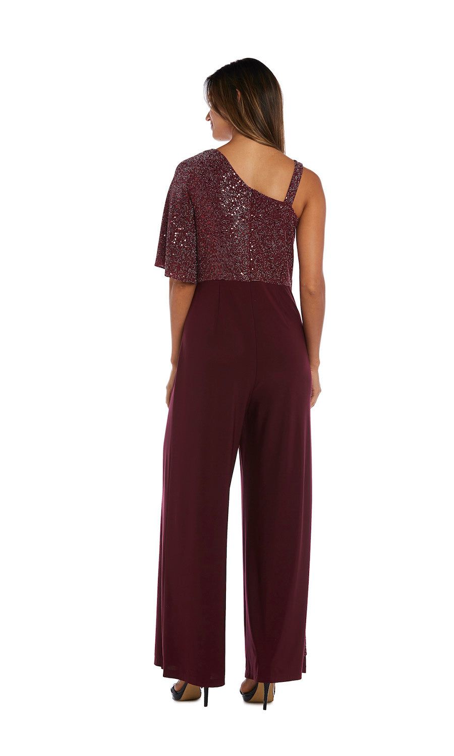 Asymmetric Jumpsuit with Sequined Overlay and Draped Shoulder - Petite sold by R&M Richards product image thumbnail 2