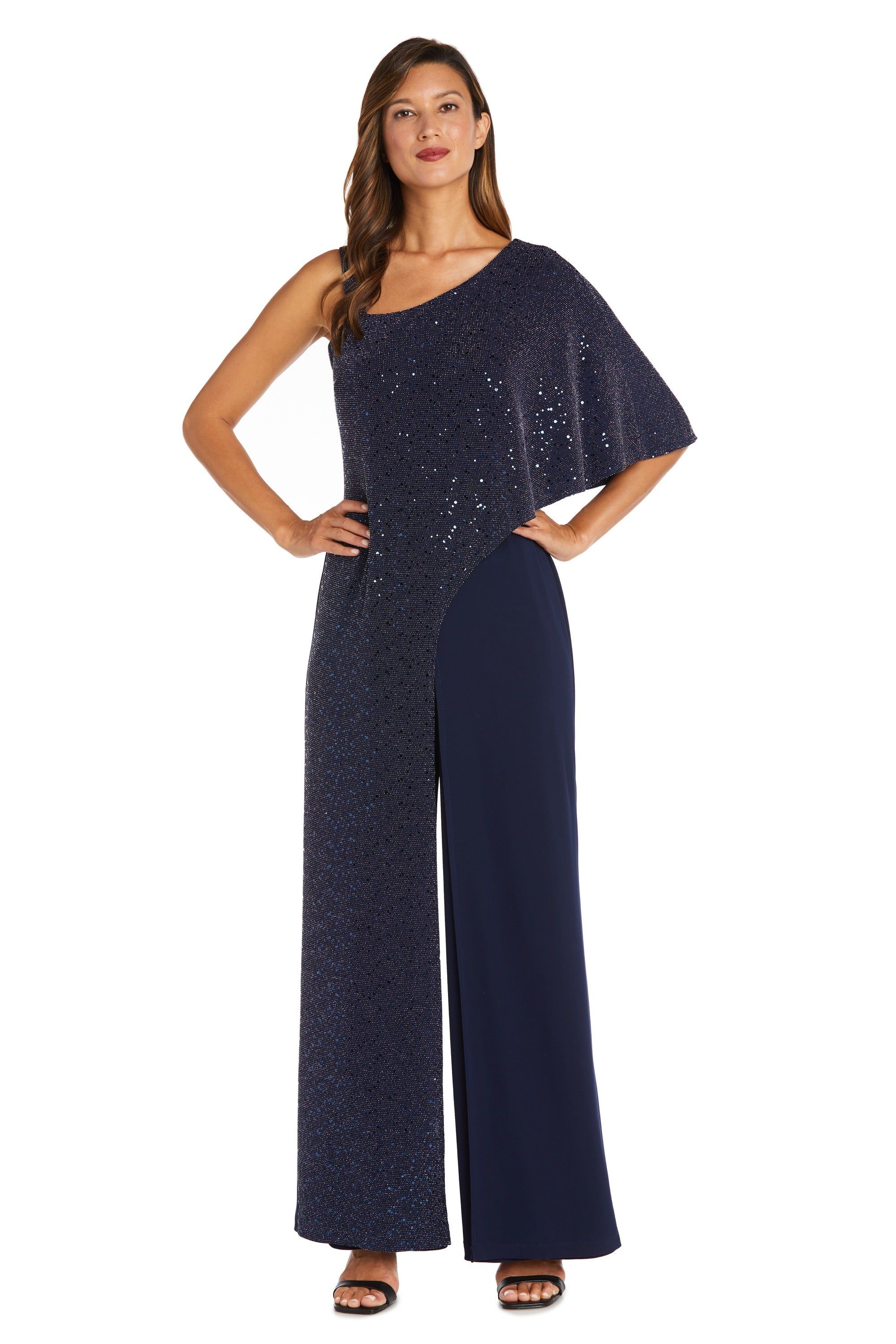 Asymmetric Jumpsuit with Sequined Overlay and Draped Shoulder - Petite sold by R&M Richards product image thumbnail 3
