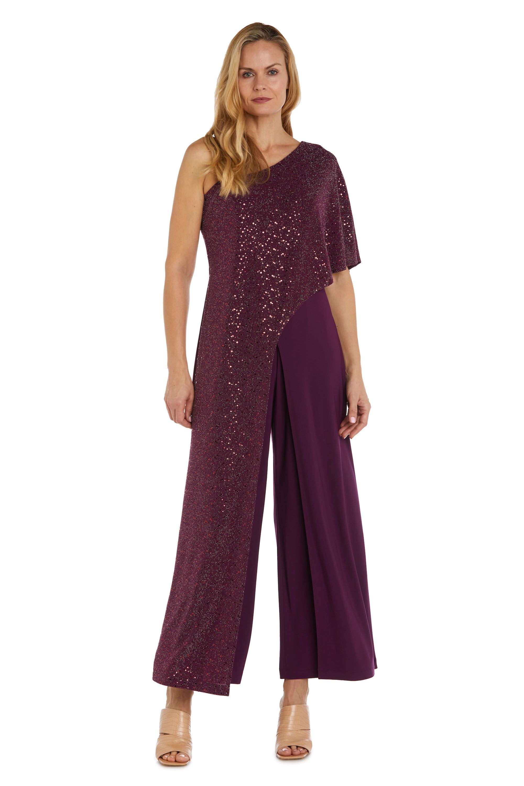 Asymmetric Jumpsuit with Sequined Overlay and Draped Shoulder - Petite sold by R&M Richards product image thumbnail 9