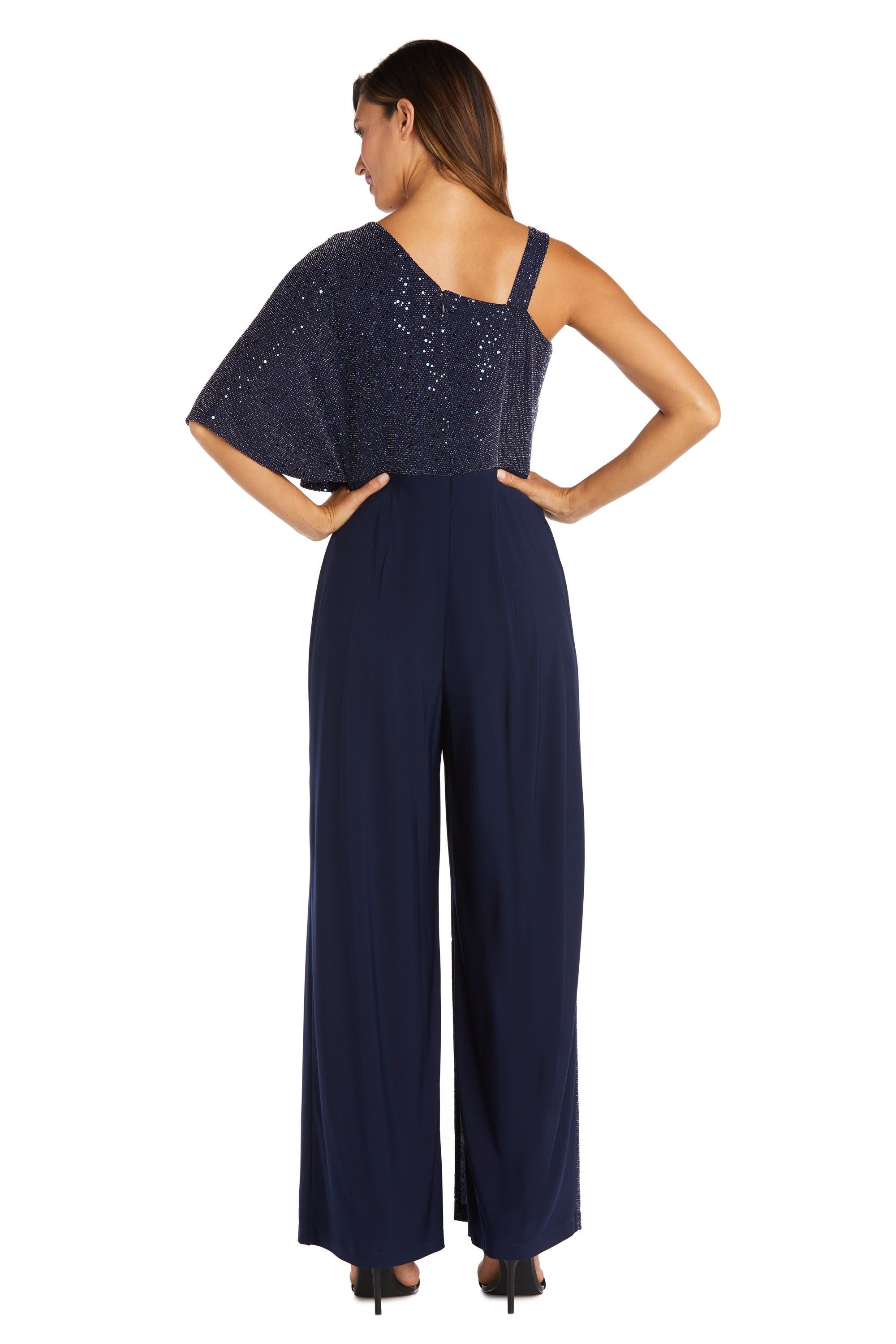 Asymmetric Jumpsuit with Sequined Overlay and Draped Shoulder - Petite sold by R&M Richards product image thumbnail 4