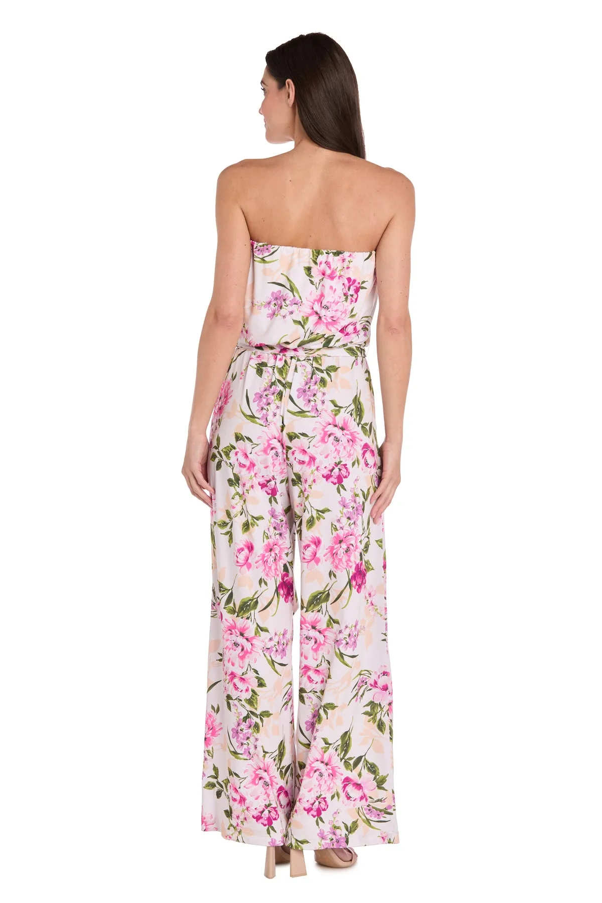 Strapless Pink & Green Floral Jumpsuit with Bow Tie Waist sold by R&M Richards product image thumbnail 2