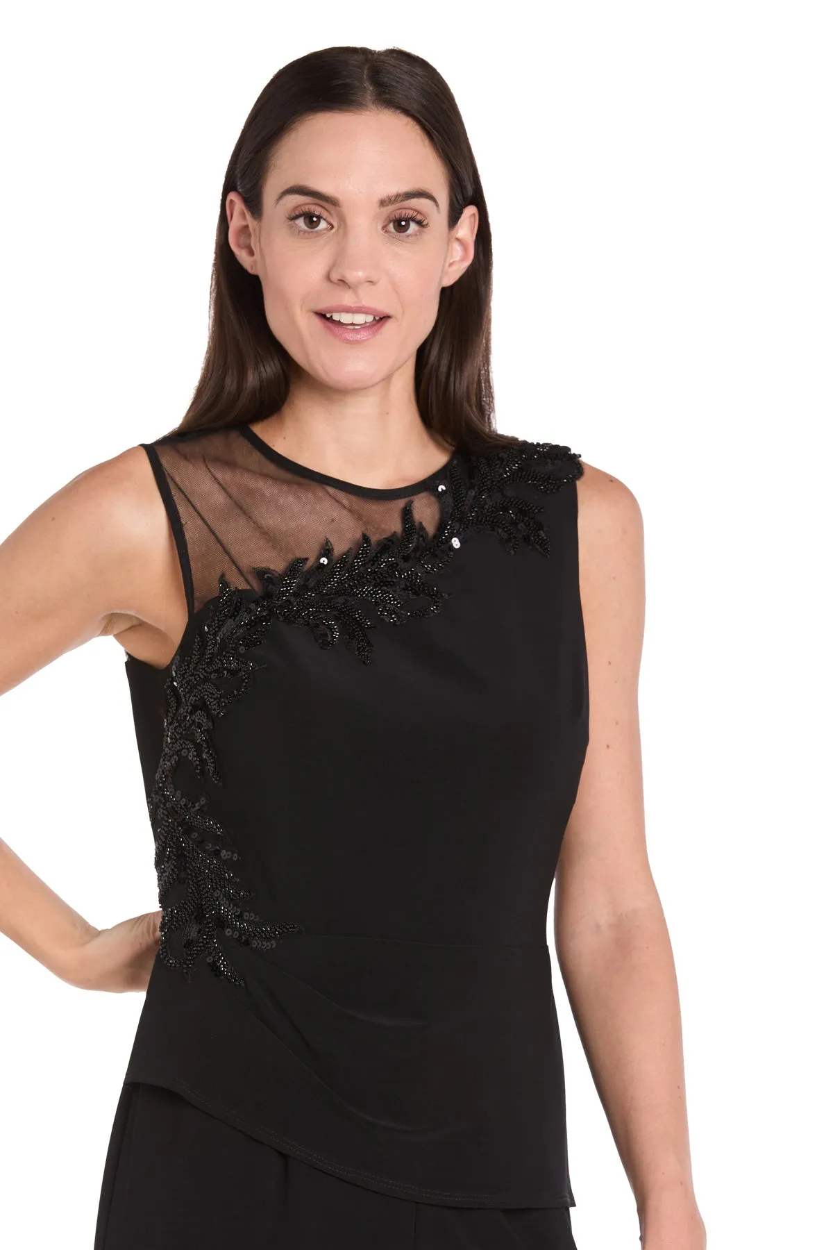 Embellished Black Jumpsuit with Floral Sequins and Sheer Chiffon Accent sold by R&M Richards product image thumbnail 3