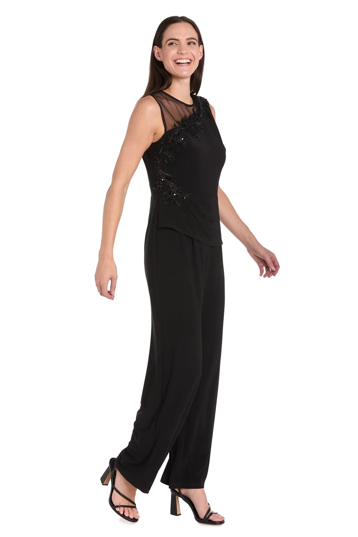 Embellished Black Jumpsuit with Floral Sequins and Sheer Chiffon Accent sold by R&M Richards product image thumbnail 4