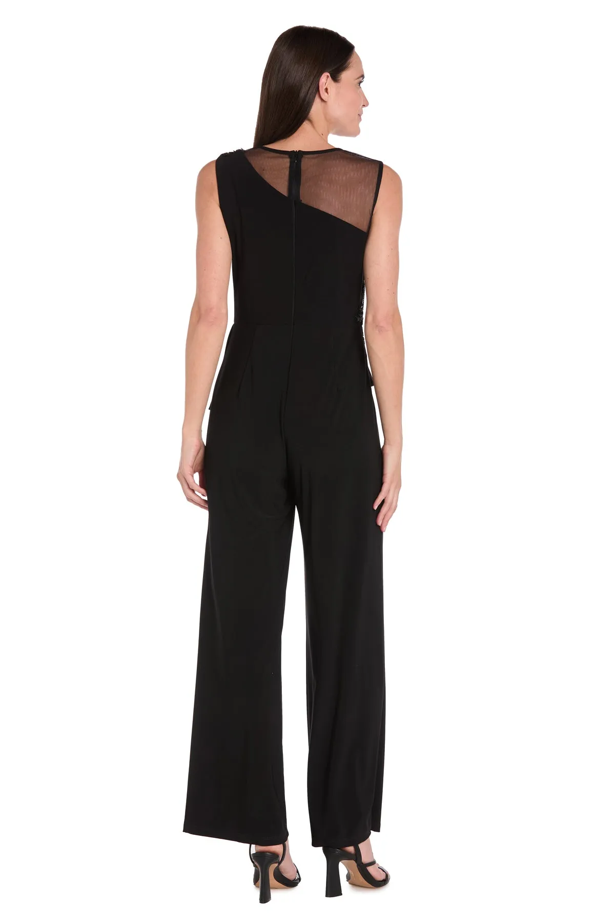 Embellished Black Jumpsuit with Floral Sequins and Sheer Chiffon Accent sold by R&M Richards product image thumbnail 2