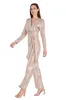 Metallic Pleated Long-Sleeve Jumpsuit with Tie Waist sold by R&M Richards