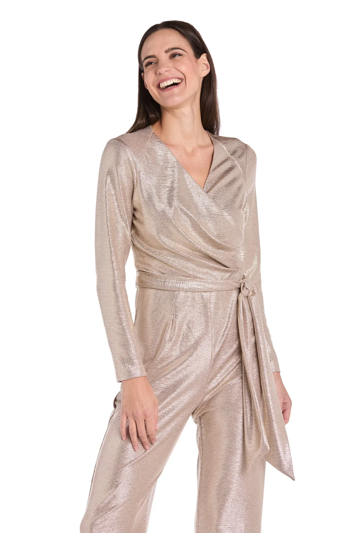 Metallic Pleated Long-Sleeve Jumpsuit with Tie Waist sold by R&M Richards product image thumbnail 3