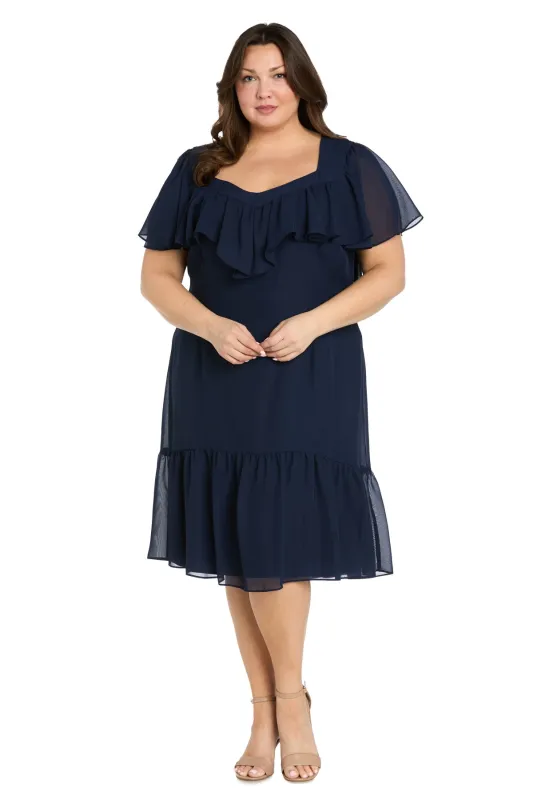 Elegant Midi Chiffon Dress with Ruffle Top and Chiffon Caplet - Plus sold by R&M Richards