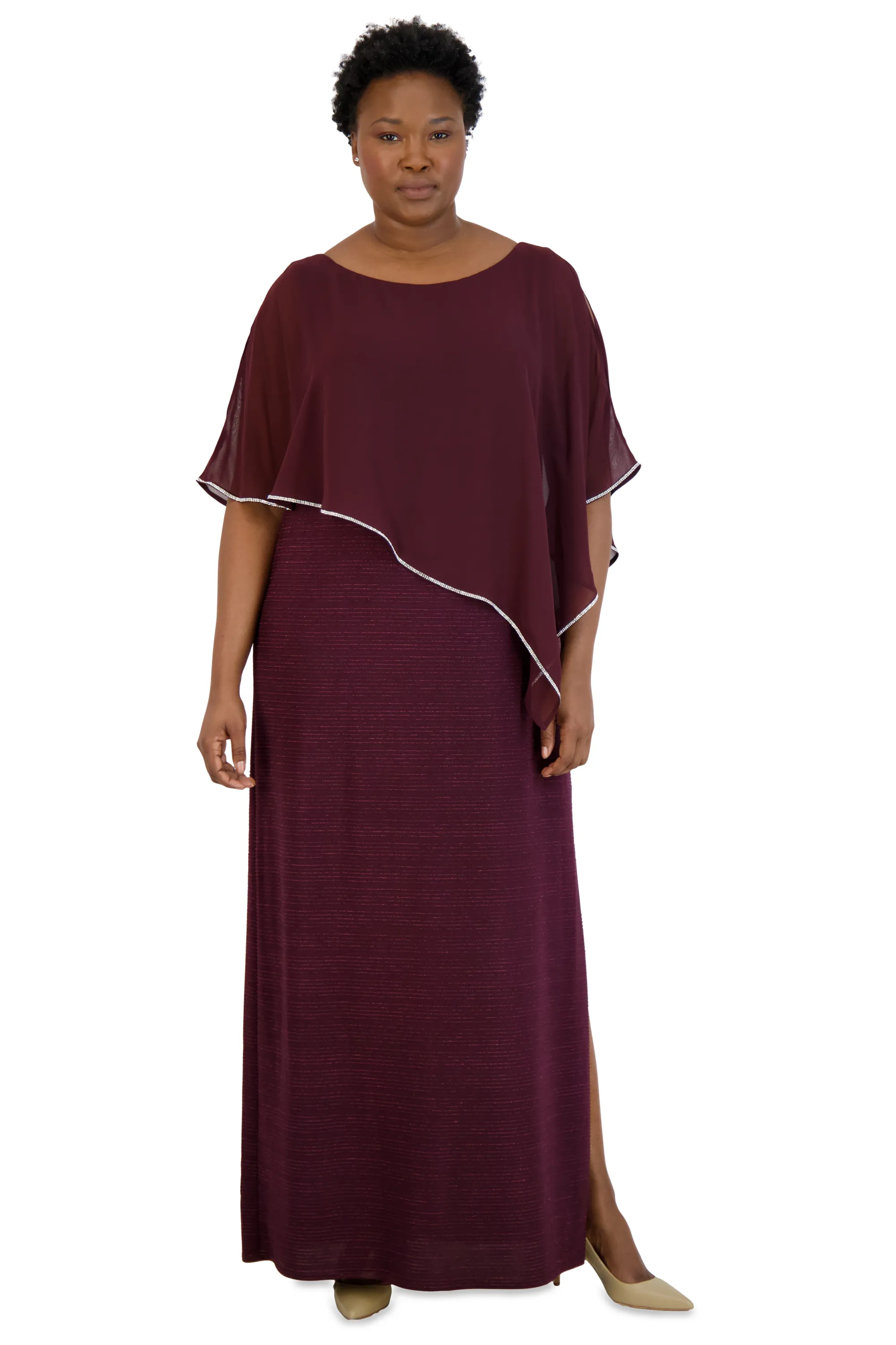 Rhinestone Poncho with Metallic Stripe Dress - Plus sold by R&M Richards product image thumbnail 4
