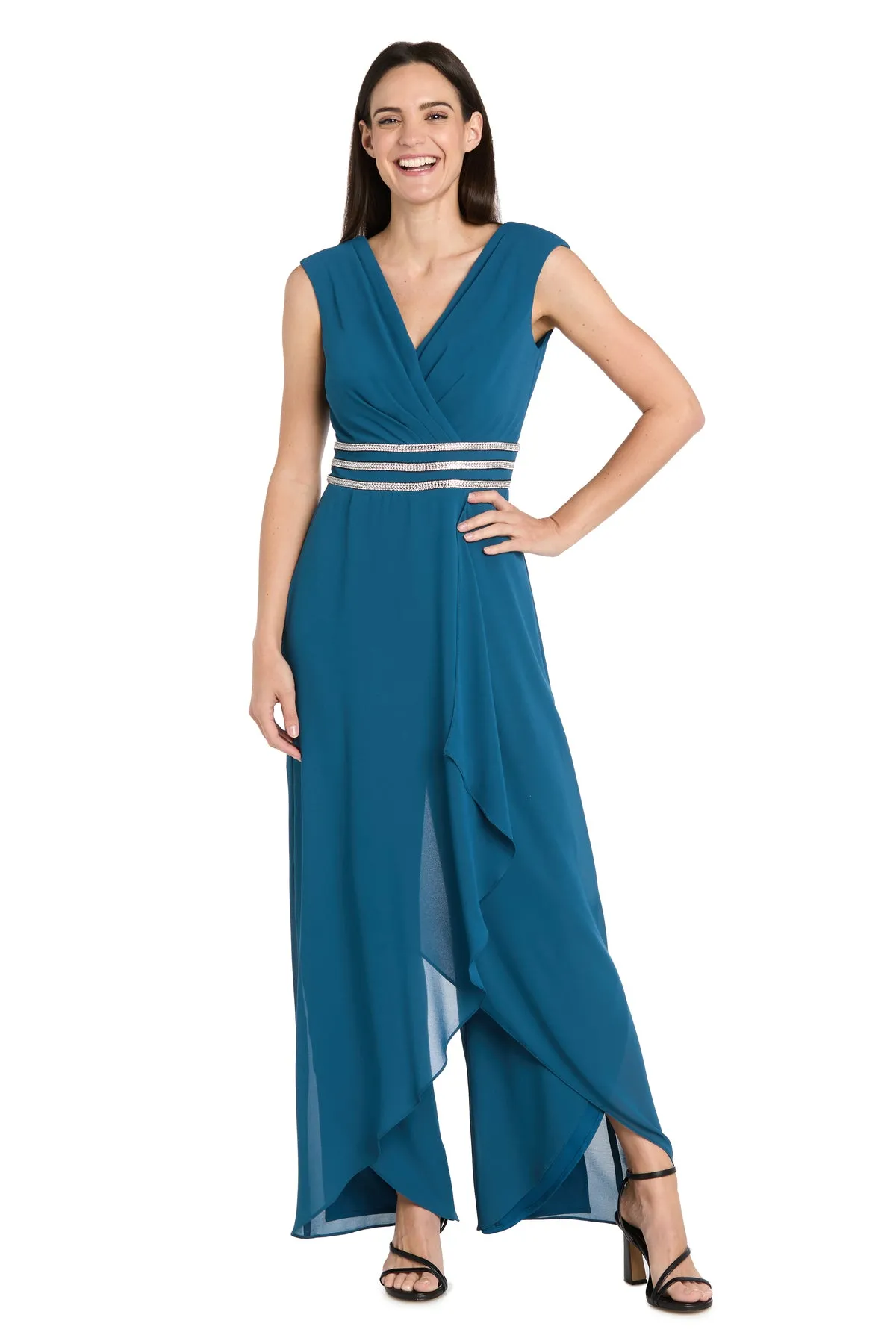 V-Neck Jumpsuit with Rhinestone Waistband sold by R&M Richards