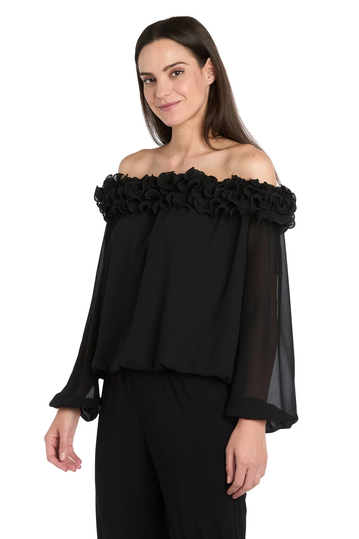 Sheer Off-the-Shoulder Chiffon Top with Ruffled Neckline sold by R&M Richards product image thumbnail 4