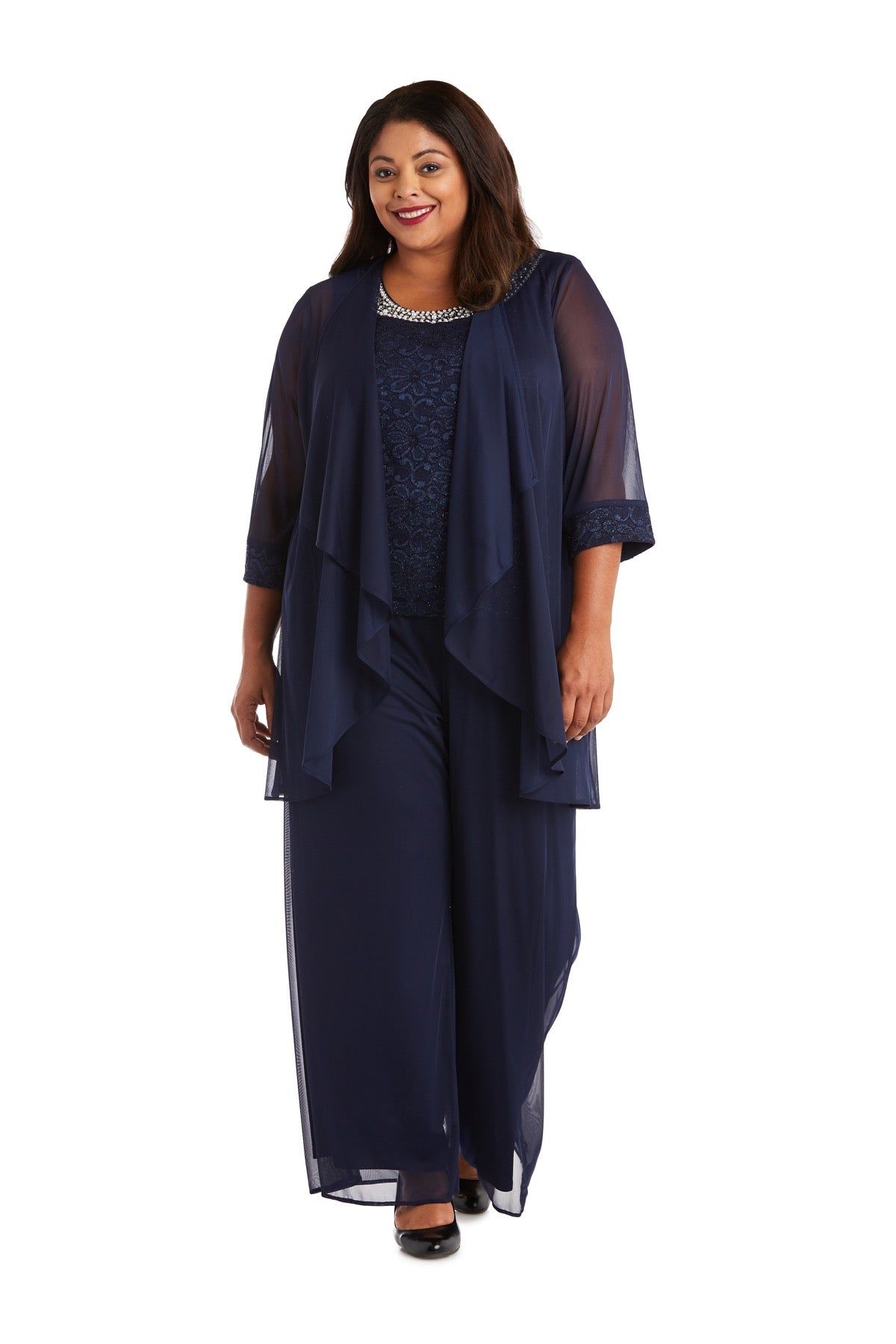 Pearl Detailed Tank Top and Pant Set with Matching Sheer Jacket - Plus sold by R&M Richards product image thumbnail 15