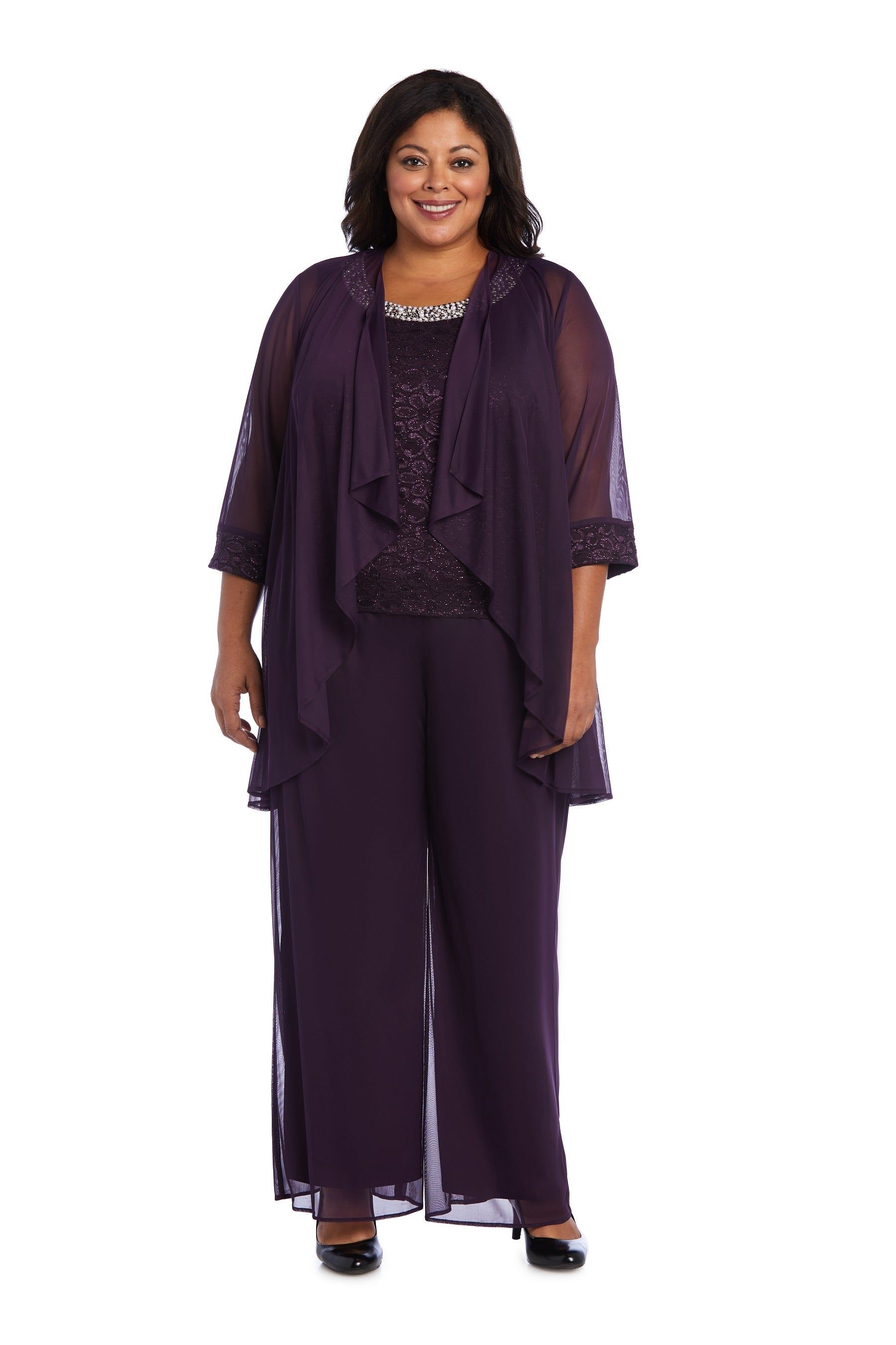 Pearl Detailed Tank Top and Pant Set with Matching Sheer Jacket - Plus sold by R&M Richards product image thumbnail 18