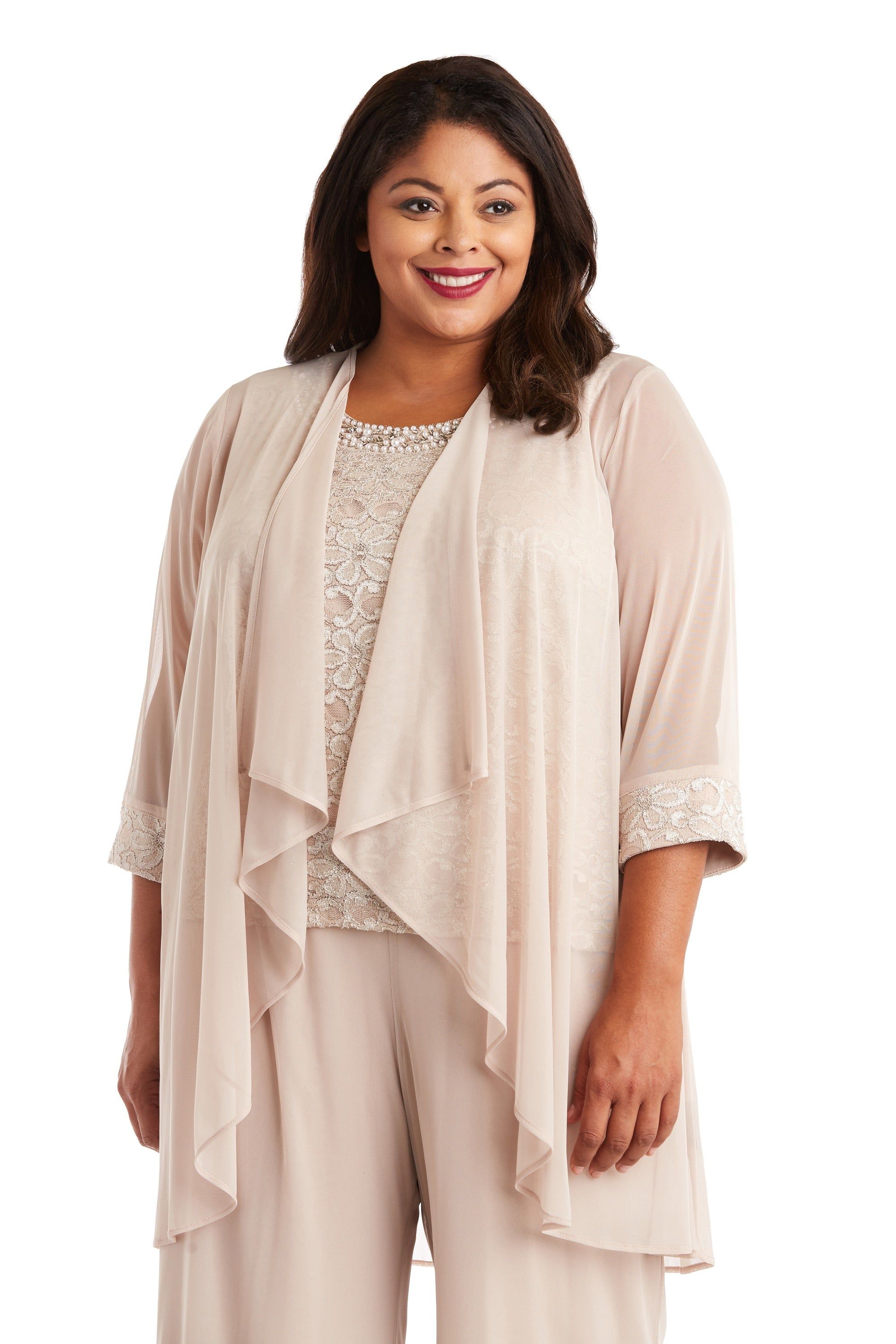 Pearl Detailed Tank Top and Pant Set with Matching Sheer Jacket - Plus sold by R&M Richards product image thumbnail 5