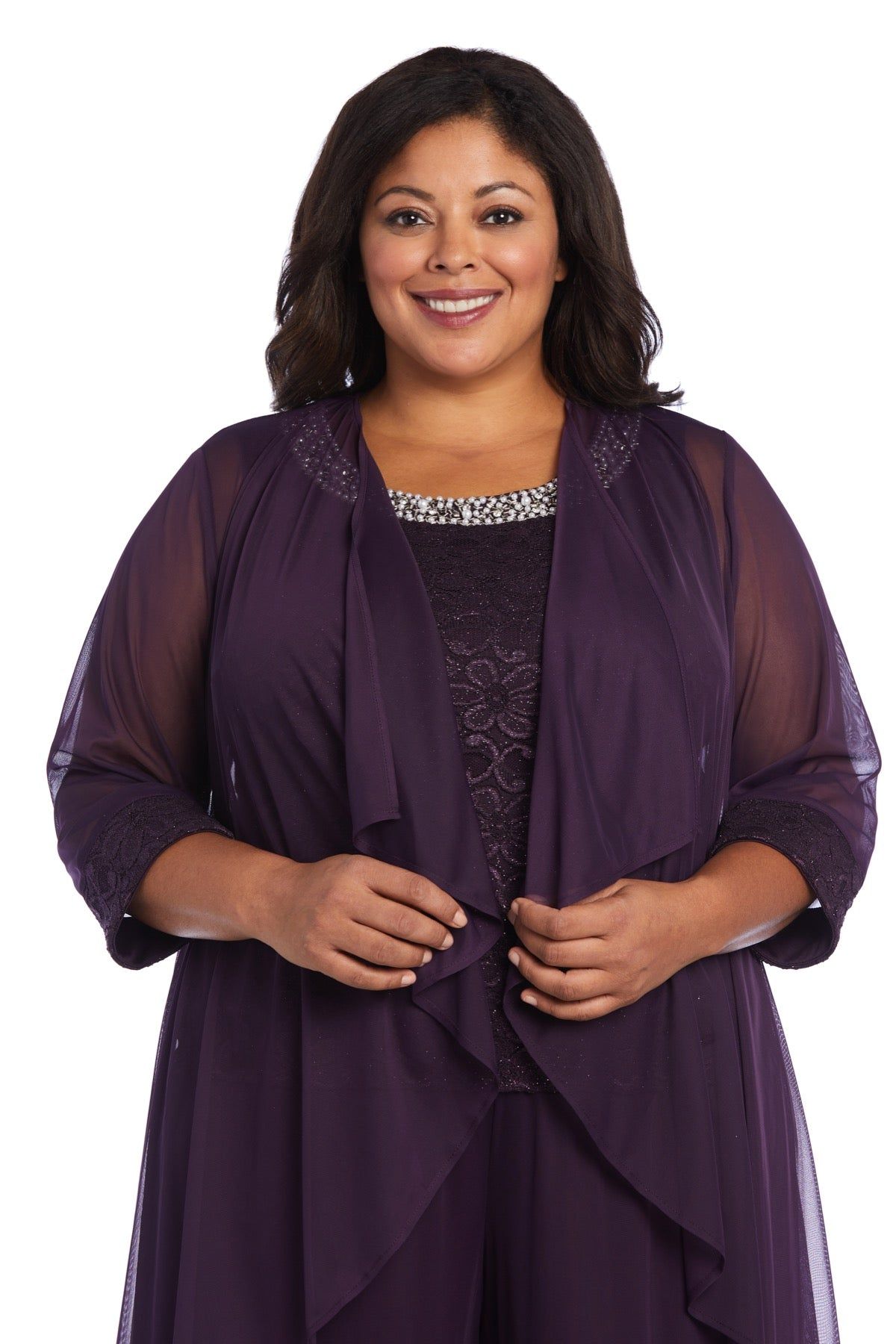 Pearl Detailed Tank Top and Pant Set with Matching Sheer Jacket - Plus sold by R&M Richards product image thumbnail 21