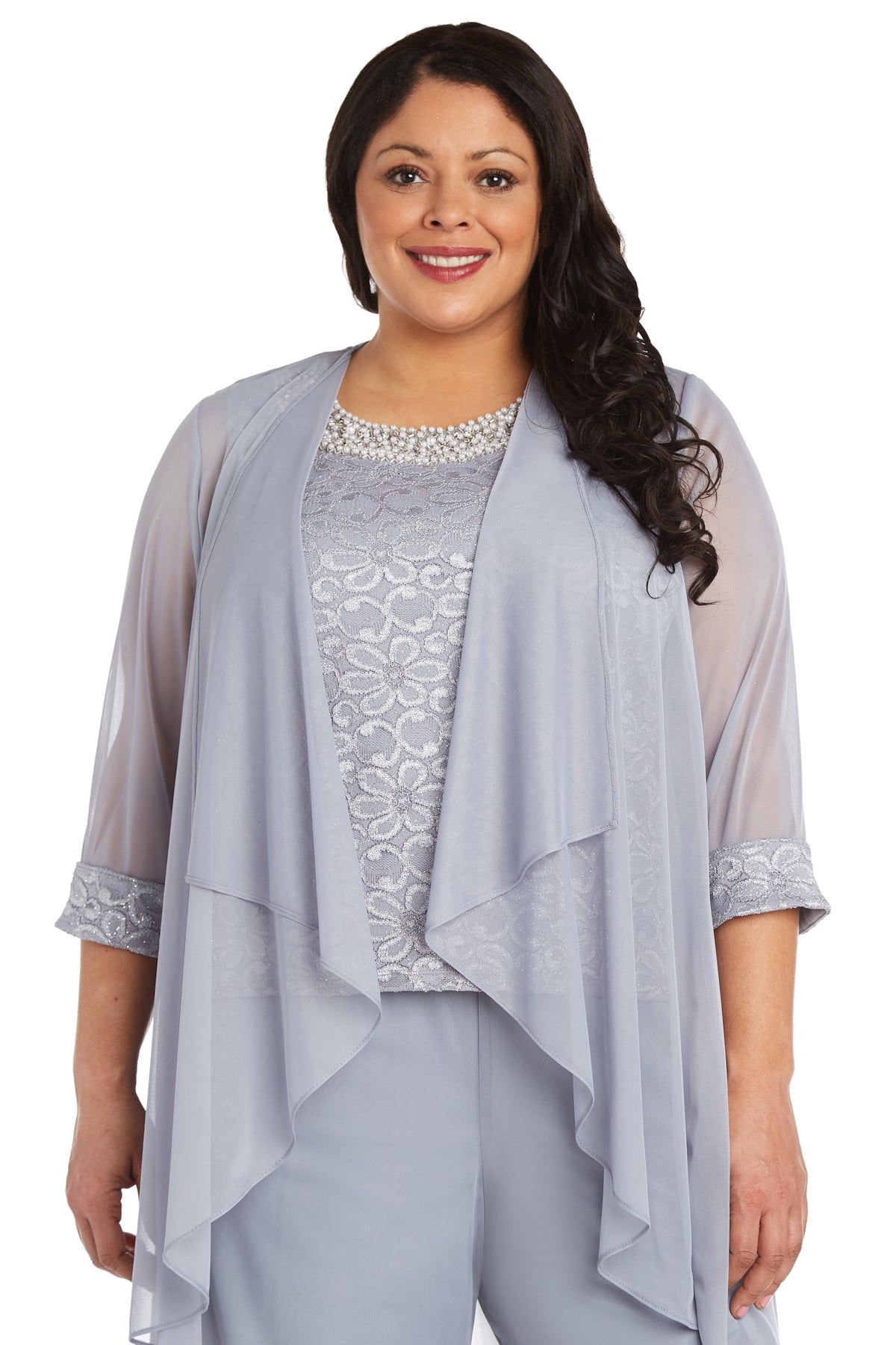 Pearl Detailed Tank Top and Pant Set with Matching Sheer Jacket - Plus sold by R&M Richards product image thumbnail 14