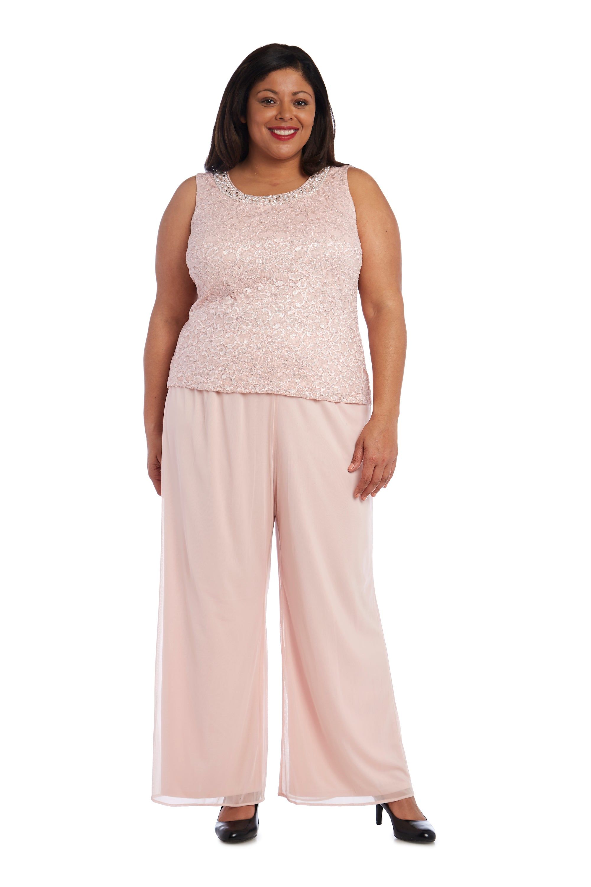 Pearl Detailed Tank Top and Pant Set with Matching Sheer Jacket - Plus sold by R&M Richards product image thumbnail 8