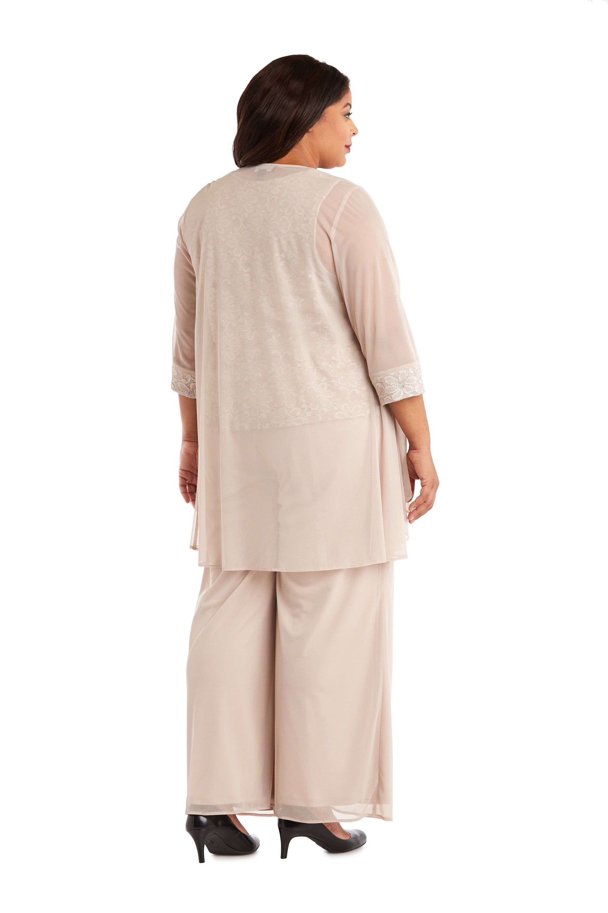 Pearl Detailed Tank Top and Pant Set with Matching Sheer Jacket - Plus sold by R&M Richards product image thumbnail 2