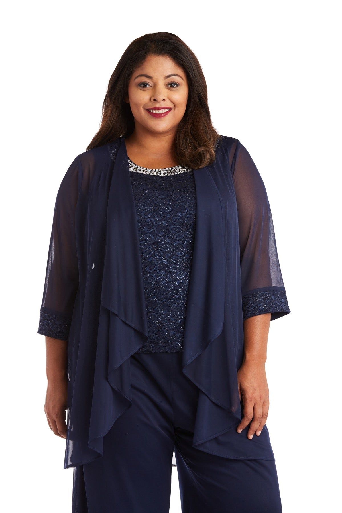 Pearl Detailed Tank Top and Pant Set with Matching Sheer Jacket - Plus sold by R&M Richards product image thumbnail 17