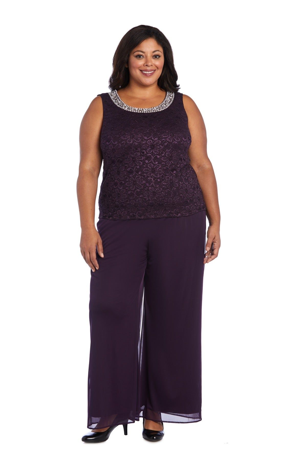 Pearl Detailed Tank Top and Pant Set with Matching Sheer Jacket - Plus sold by R&M Richards product image thumbnail 20