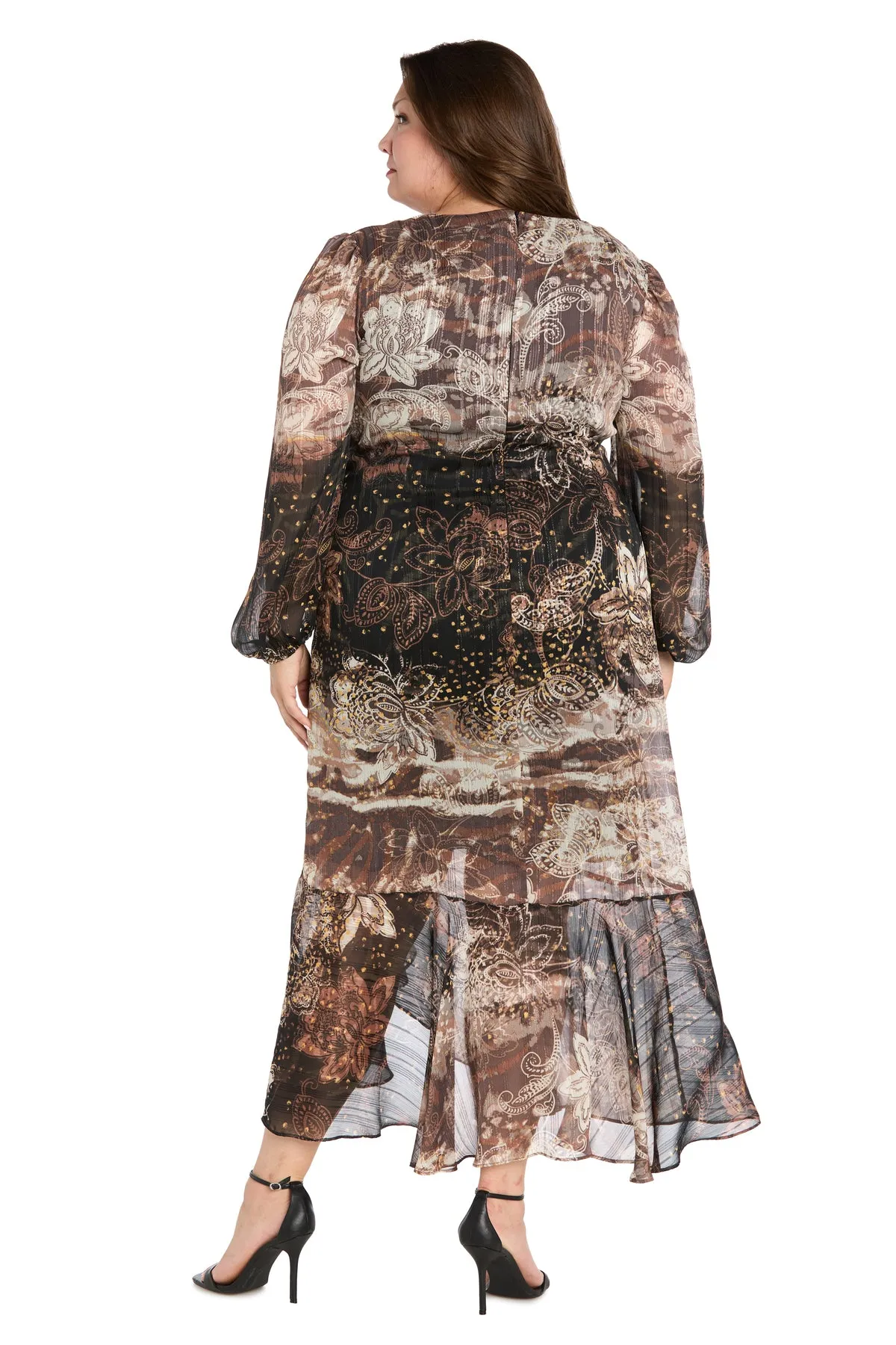 Brown Patterned Midi Dress with Gold Waist Pendant - Plus sold by R&M Richards product image thumbnail 2
