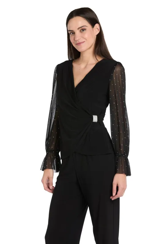Studded Glam Wrap Top with Chiffon Bell Sleeves sold by R&M Richards