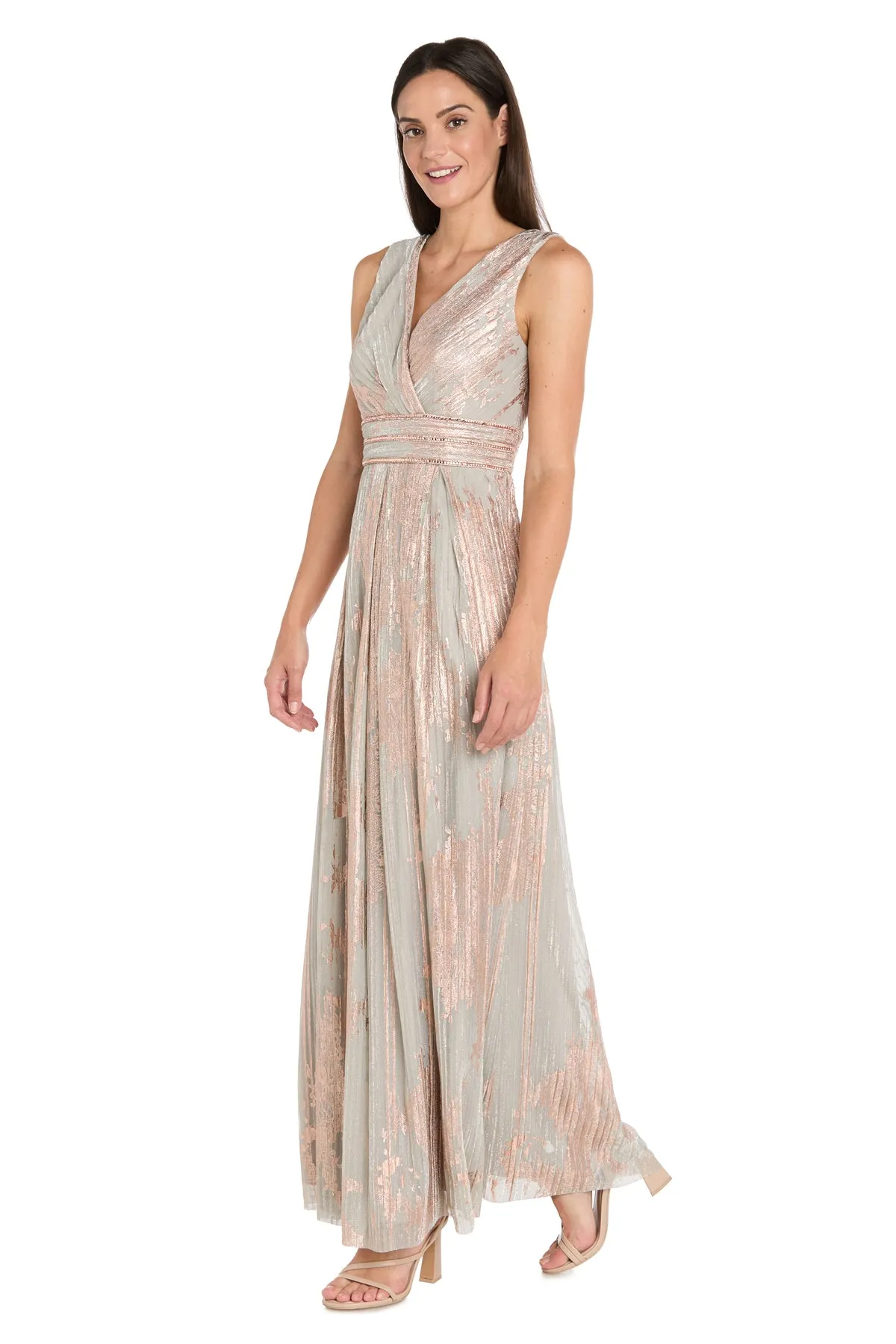 Glam V-Neck Metallic Gown with Rhinestone Waist Detail sold by R&M Richards product image thumbnail 4