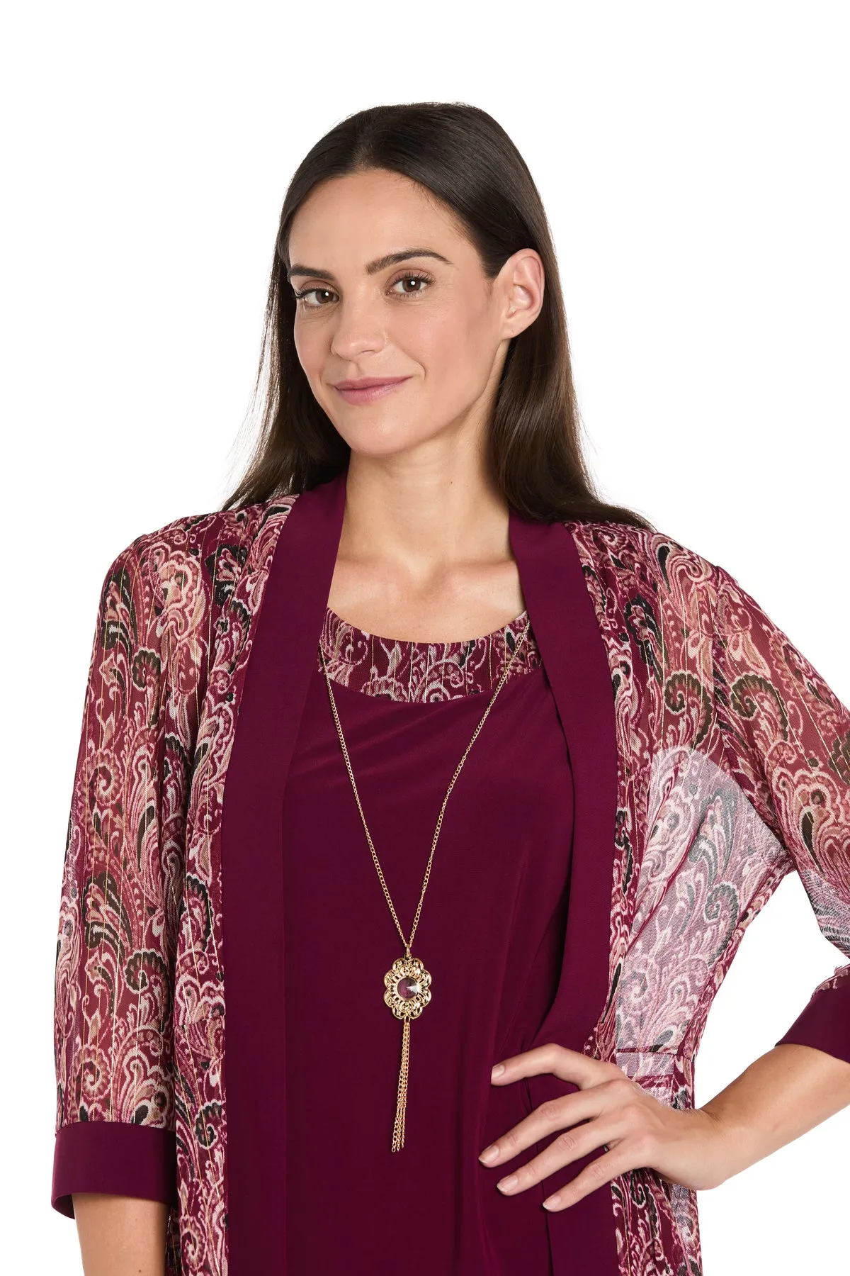 Wine Paisley Mesh Jacket Dress Set - Petite sold by R&M Richards product image thumbnail 5