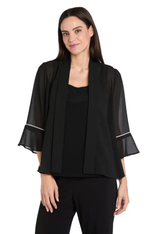 Black Pebble Georgette Jacket with Rhinestone Sleeve Trim sold by R&M Richards