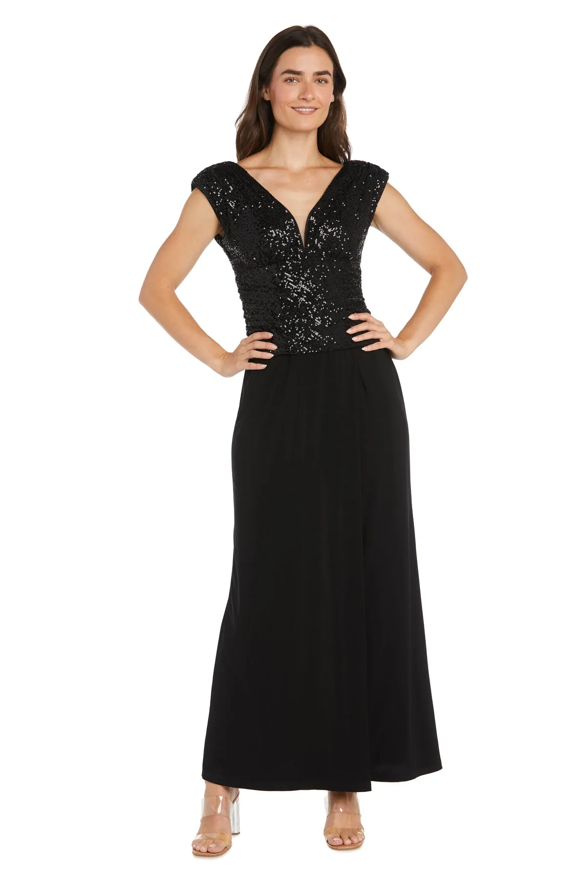 Ruched Sequin Wrap Front Jumpsuit with Mock Skirt sold by R&M Richards