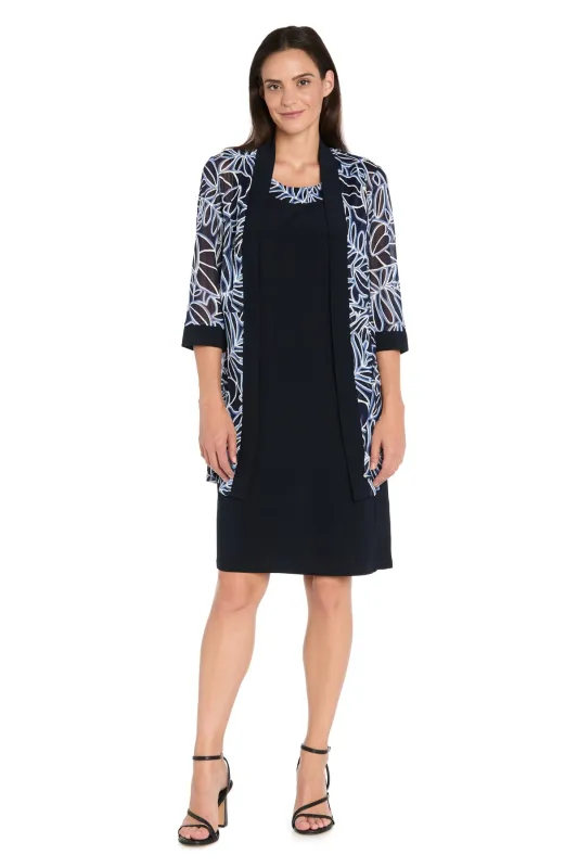 Printed Chiffon Jacket Dress Set in Navy & Periwinkle sold by R&M Richards