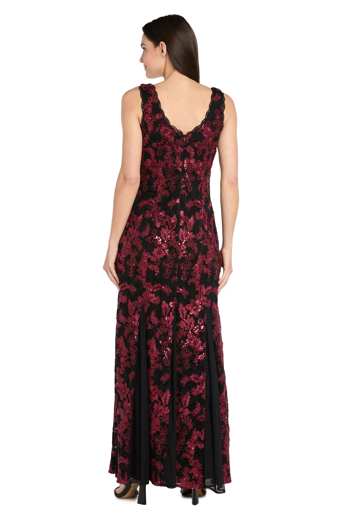 Embroidered Brocade V-Neck Gown with Chiffon Inserts & Lace Trim sold by R&M Richards product image thumbnail 2