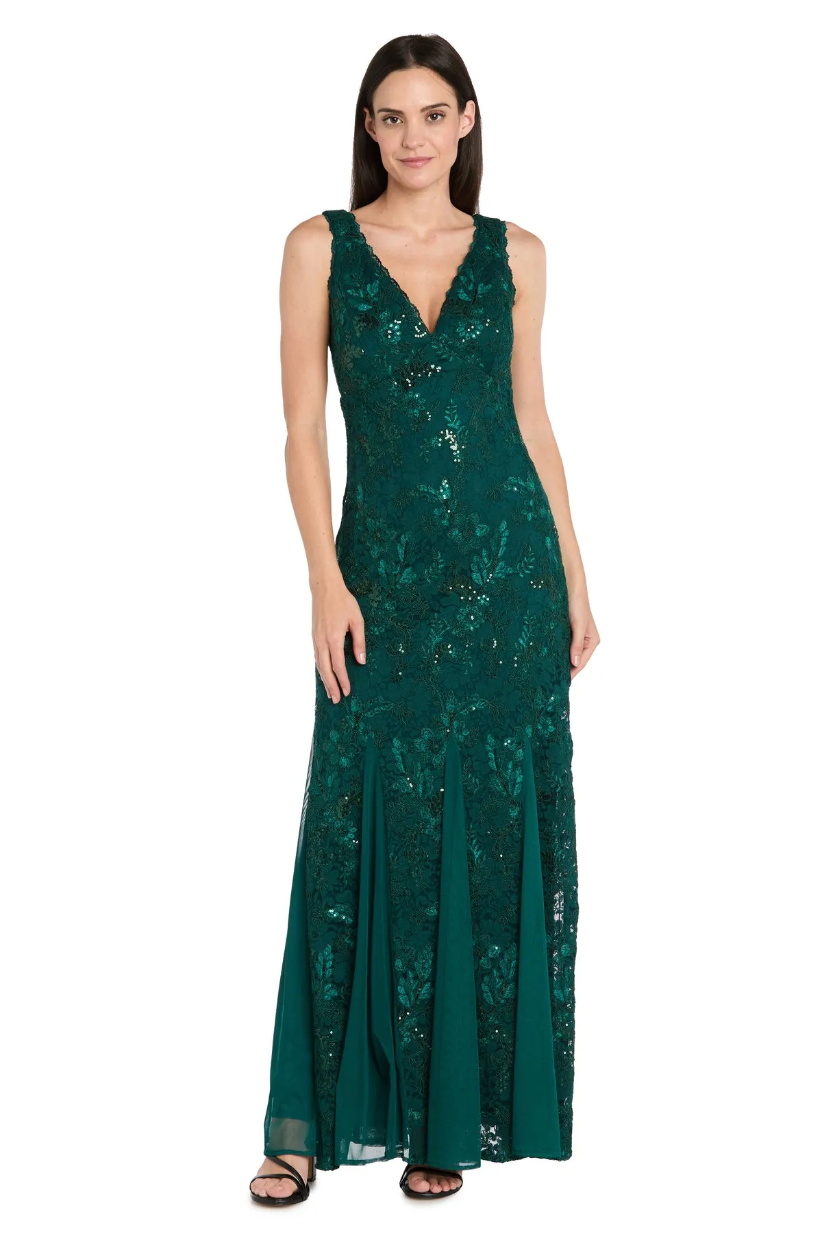 Long Sequined Lace Gown With Godet Skirt Inserts - Petite sold by R&M Richards product image thumbnail 4
