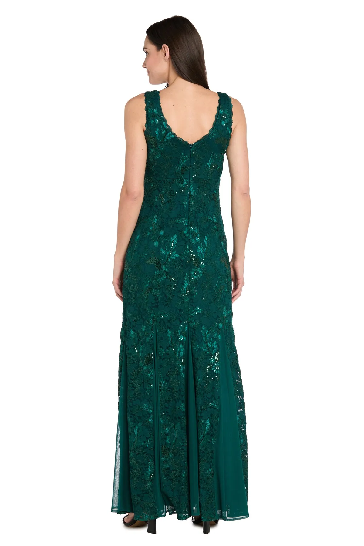 Long Sequined Lace Gown With Godet Skirt Inserts - Petite sold by R&M Richards product image thumbnail 5
