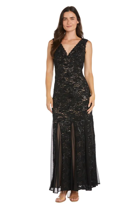 Long Sequined Lace Gown With Godet Skirt Inserts - Petite sold by R&M Richards