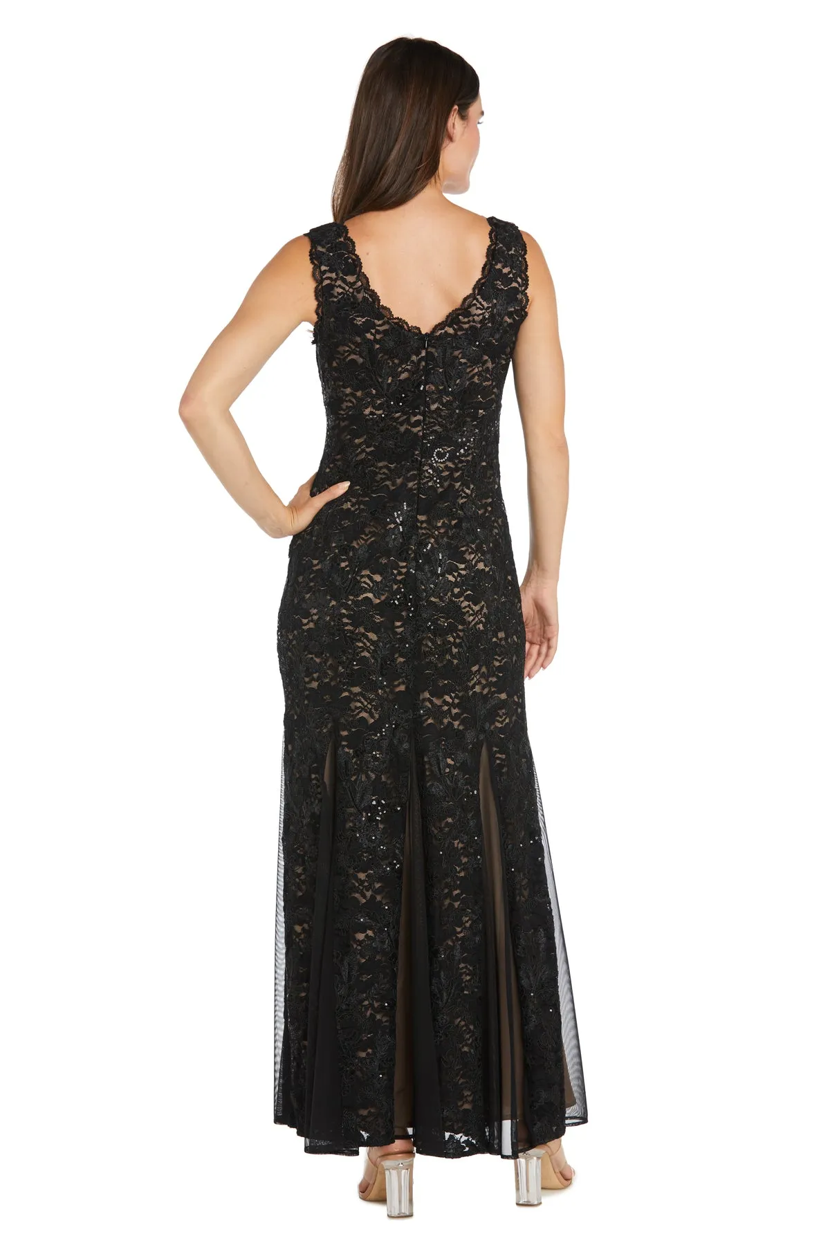 Long Sequined Lace Gown With Godet Skirt Inserts - Petite sold by R&M Richards product image thumbnail 2