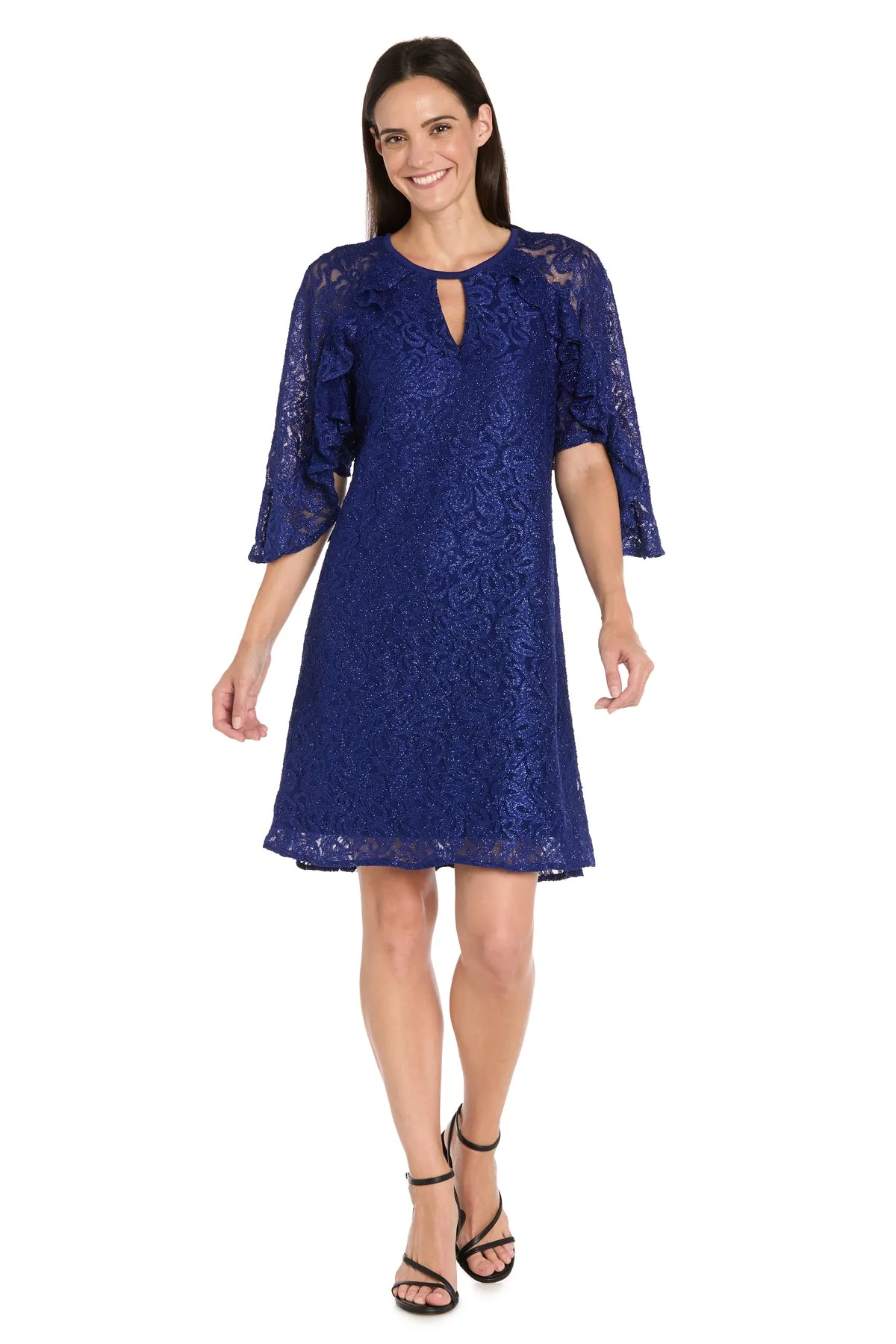 Glitter Lace Cocktail Dress with Ruffle Sleeves sold by R&M Richards