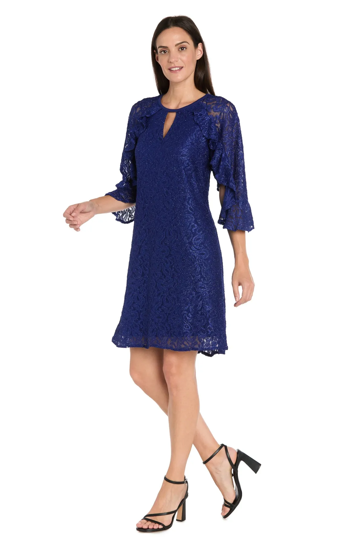 Glitter Lace Cocktail Dress with Ruffle Sleeves sold by R&M Richards product image thumbnail 4